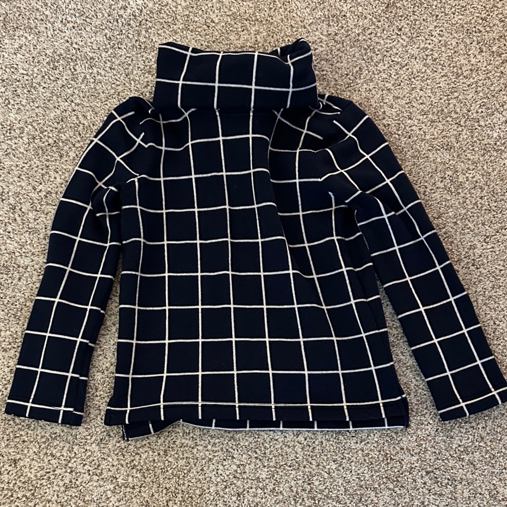 J. Crew Navy and Cream Checkered Turtleneck Sweater
